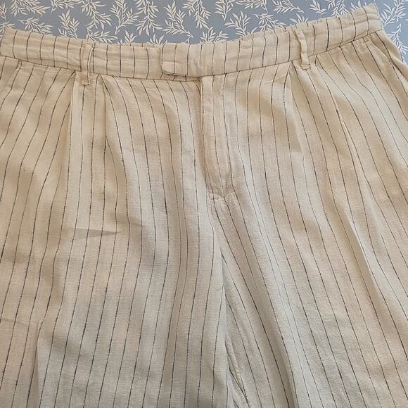 Womens Sz 16 Ivory Linen Blend High-Waisted Gauzy Wide Leg Striped Beachy Pants - Picture 4 of 10
